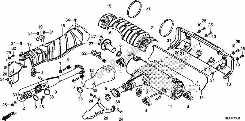 Alle onderdelen voor de Uitlaatdemper van de Honda SXS 1000M3L Pioneer 1000 3 Seat 2018