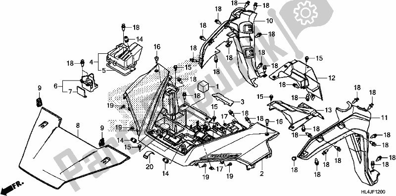 All parts for the Front Fender/hood of the Honda SXS 1000M3L Pioneer 1000 3 Seat 2018