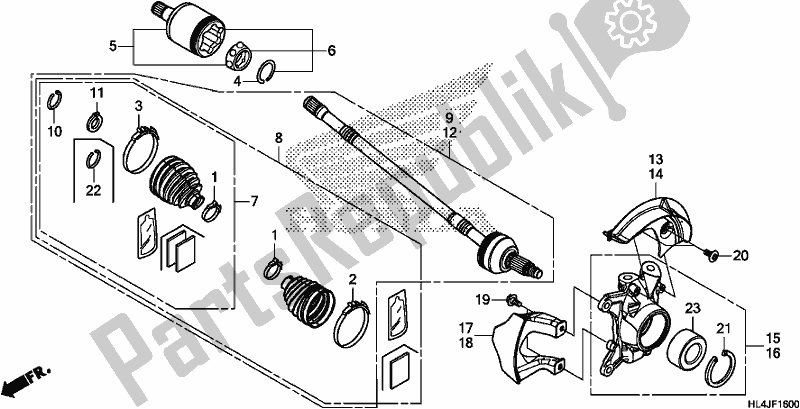 All parts for the Front Knuckle/front Driveshaft of the Honda SXS 1000M3L Pioneer 1000 3 Seat 2018