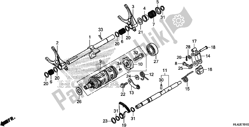 Alle onderdelen voor de Gearshift Fork (sub Transmission) van de Honda SXS 1000M3L Pioneer 1000 3 Seat 2018