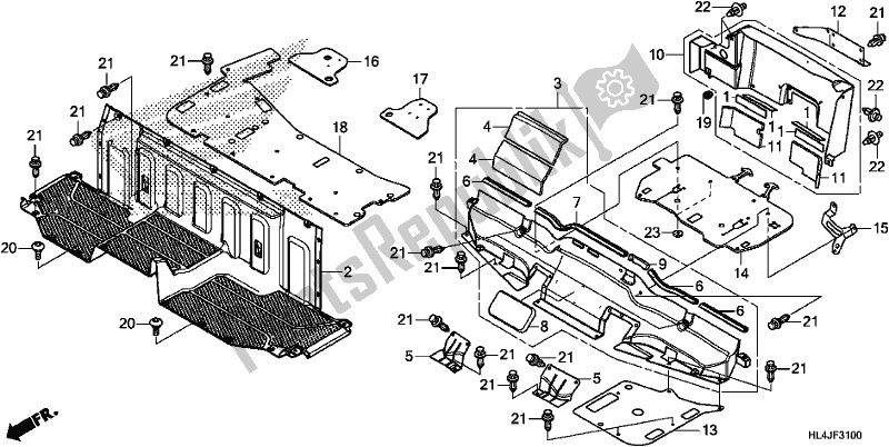 All parts for the Seat Bottom Cover of the Honda SXS 1000M3L Pioneer 1000 3 Seat 2018