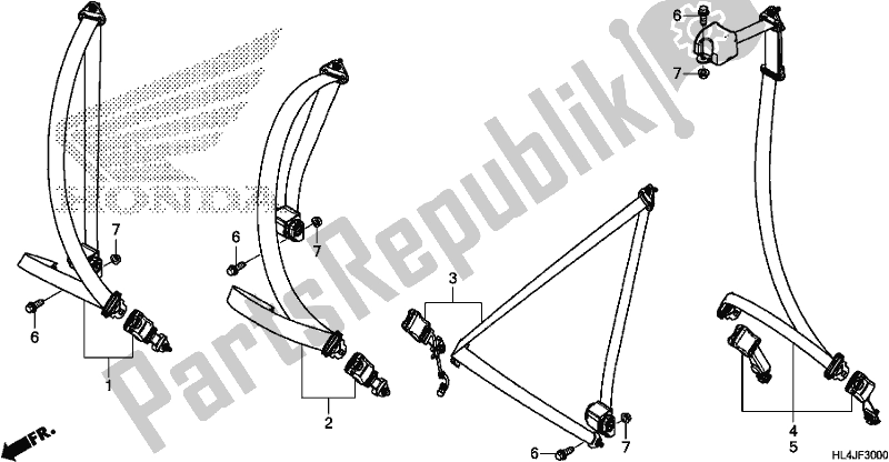 All parts for the Seatbelt of the Honda SXS 1000M3L Pioneer 1000 3 Seat 2018