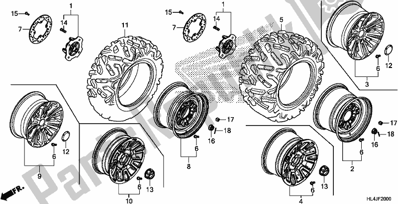 All parts for the Wheel of the Honda SXS 1000M3L Pioneer 1000 3 Seat 2018