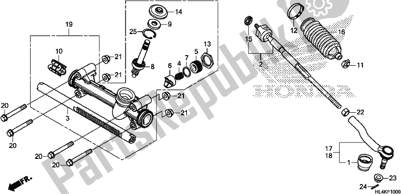 Alle onderdelen voor de Steering Gear Box/tie Rod van de Honda SXS 1000M3L Pioneer 1000 3 Seat 2019