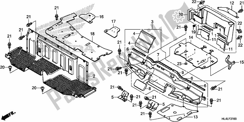 Todas as partes de Seat Bottom Cover do Honda SXS 1000M3L Pioneer 1000 3 Seat 2020