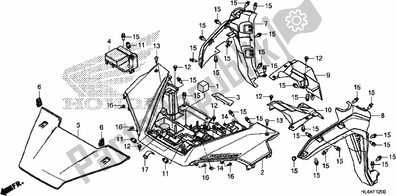 All parts for the Front Fender/hood of the Honda SXS 1000M3P Pioneer 1000 3 Seat 2017