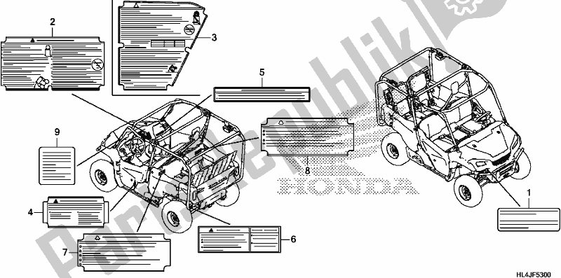 Alle onderdelen voor de Waarschuwingsetiket van de Honda SXS 1000M3P Pioneer 1000 3 Seat 2018