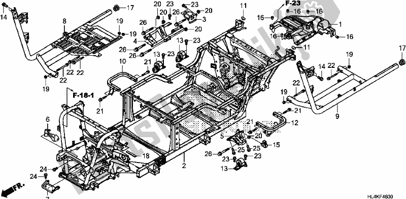 Alle onderdelen voor de Frame Lichaam van de Honda SXS 1000M3P Pioneer 1000 3 Seat 2019