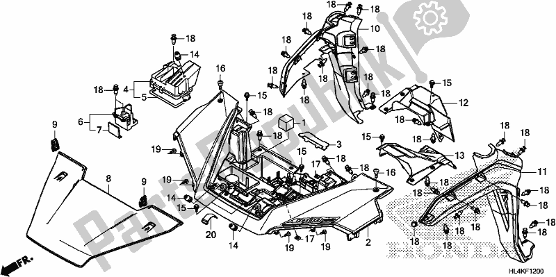 Alle onderdelen voor de Front Fender/hood van de Honda SXS 1000M3P Pioneer 1000 3 Seat 2019