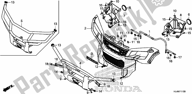All parts for the Front Grille/front Bumper of the Honda SXS 1000M3P Pioneer 1000 3 Seat 2019