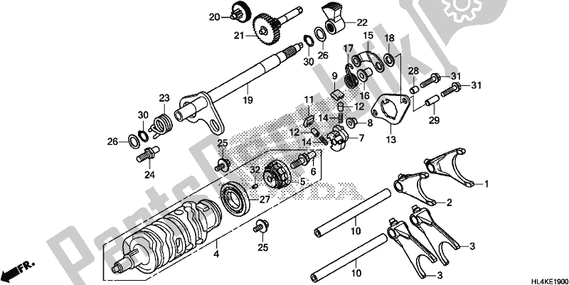 Alle onderdelen voor de Gearshift Fork (transmission) van de Honda SXS 1000M3P Pioneer 1000 3 Seat 2019