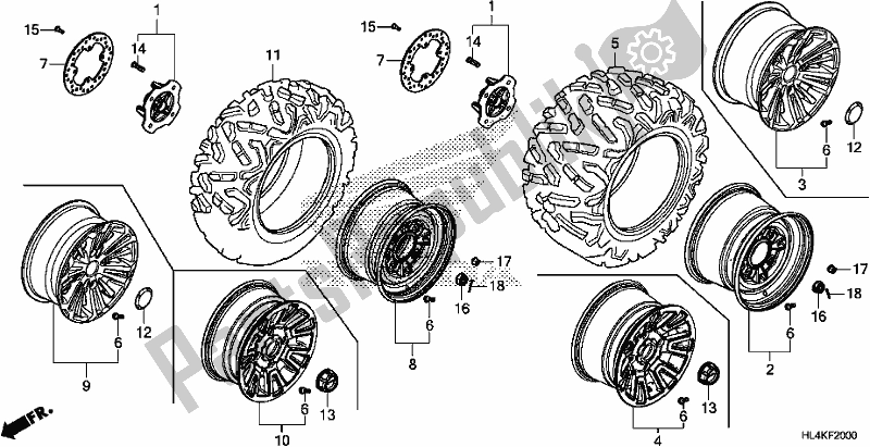 Todas as partes de Roda do Honda SXS 1000M3P Pioneer 1000 3 Seat 2019