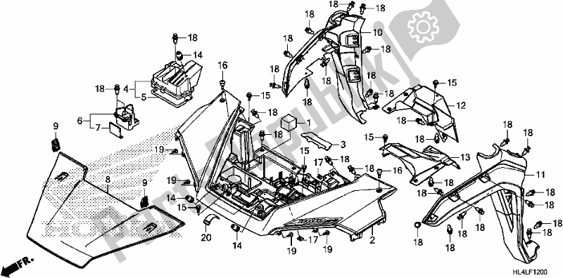 All parts for the Front Fender/hood of the Honda SXS 1000M3P Pioneer 1000 3 Seat 2020