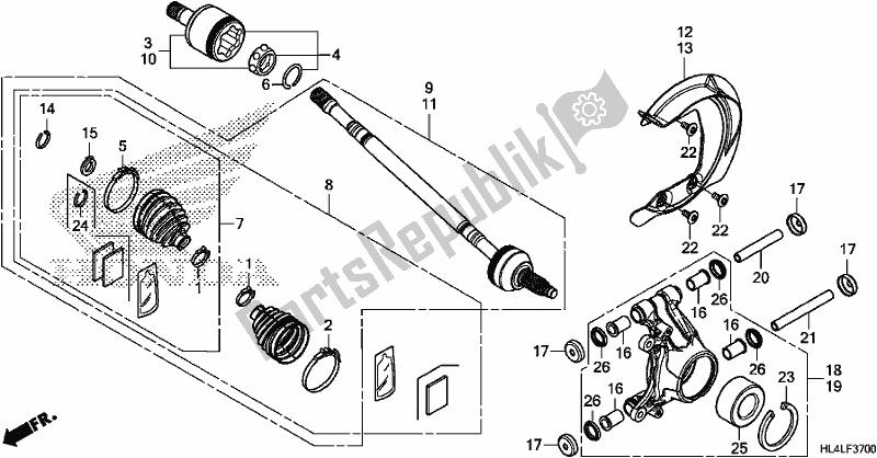 Alle onderdelen voor de Rear Knuckle/rear Driveshaft van de Honda SXS 1000M3P Pioneer 1000 3 Seat 2020