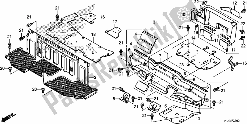 All parts for the Seat Bottom Cover of the Honda SXS 1000M3P Pioneer 1000 3 Seat 2020