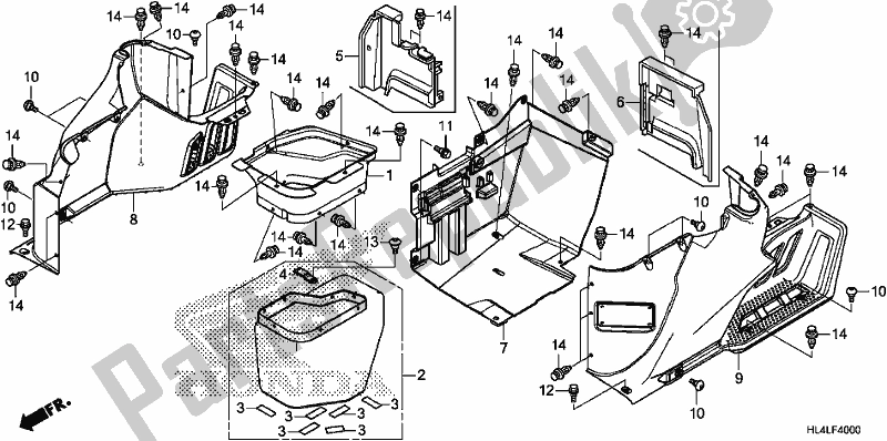 Tutte le parti per il Coperchio Laterale del Honda SXS 1000M3P Pioneer 1000 3 Seat 2020