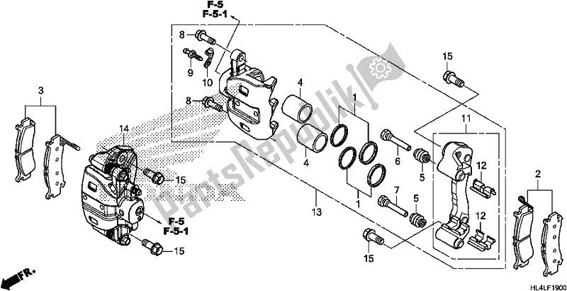 All parts for the Front Brake Caliper of the Honda SXS 1000M5L Pioneer 1000 5 Seat 2020