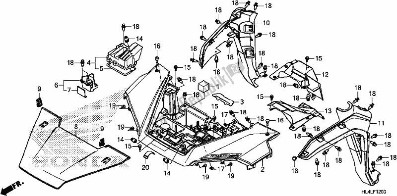 All parts for the Front Fender/hood of the Honda SXS 1000M5L Pioneer 1000 5 Seat 2020