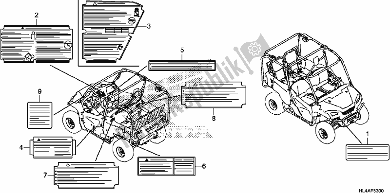 All parts for the Caution Label of the Honda SXS 1000M5P Pioneer 1000 5 Seat 2017