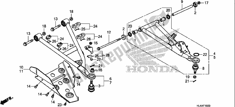 Alle onderdelen voor de Voorste Arm van de Honda SXS 1000M5P Pioneer 1000 5 Seat 2017