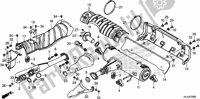 Alle onderdelen voor de Uitlaatdemper van de Honda SXS 1000M5P Pioneer 1000 5 Seat 2018