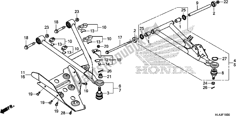 All parts for the Front Arm of the Honda SXS 1000M5P Pioneer 1000 5 Seat 2018