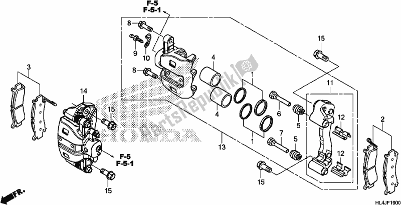 All parts for the Front Brake Caliper of the Honda SXS 1000M5P Pioneer 1000 5 Seat 2018