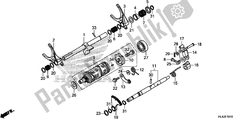 All parts for the Gearshift Fork (sub Transmission) of the Honda SXS 1000M5P Pioneer 1000 5 Seat 2018