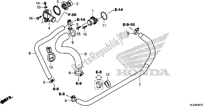 Alle onderdelen voor de Water Hose/thermostat van de Honda SXS 1000M5P Pioneer 1000 5 Seat 2018