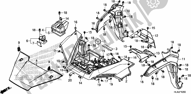 Alle onderdelen voor de Front Fender/hood van de Honda SXS 1000M5P Pioneer 1000 5 Seat 2020