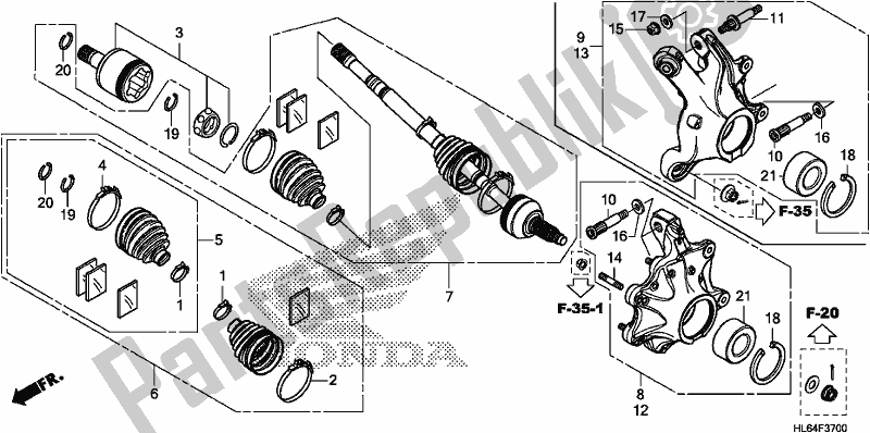 All parts for the Rear Knuckle/rear Driveshaft of the Honda SXS 1000S2R 2019