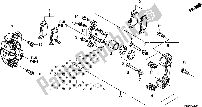 All parts for the Rear Brake Caliper of the Honda SXS 1000S2R 2020