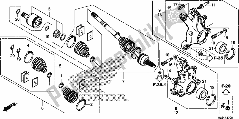 Wszystkie części do Rear Knuckle/rear Driveshaft Honda SXS 1000S2R 2020