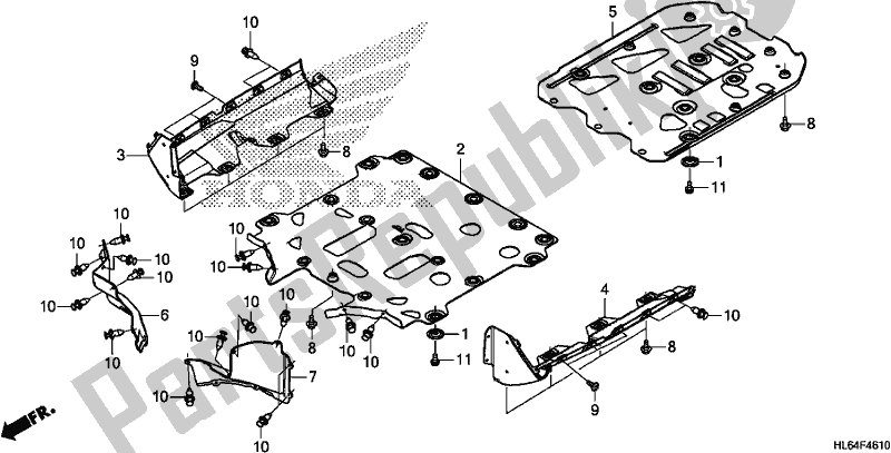 All parts for the Skid Plate of the Honda SXS 1000S2R 2020