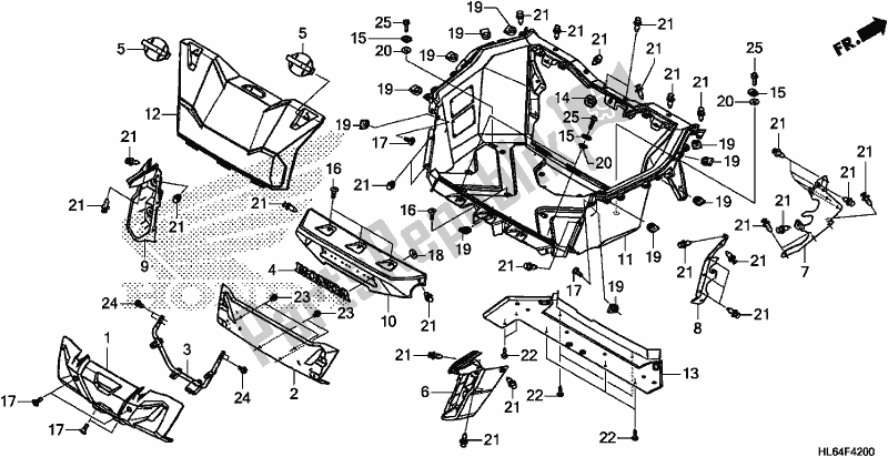 All parts for the Bed Plate of the Honda SXS 1000S2X 2019