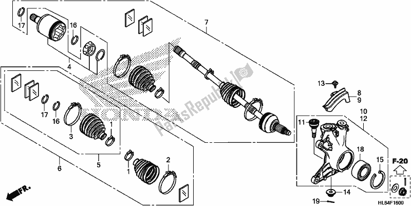 All parts for the Front Knuckle/front Driveshaft of the Honda SXS 1000S2X 2019