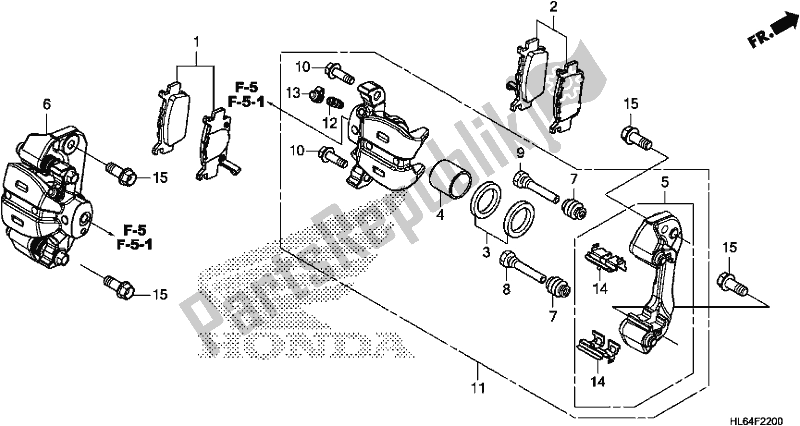 All parts for the Rear Brake Caliper of the Honda SXS 1000S2X 2019