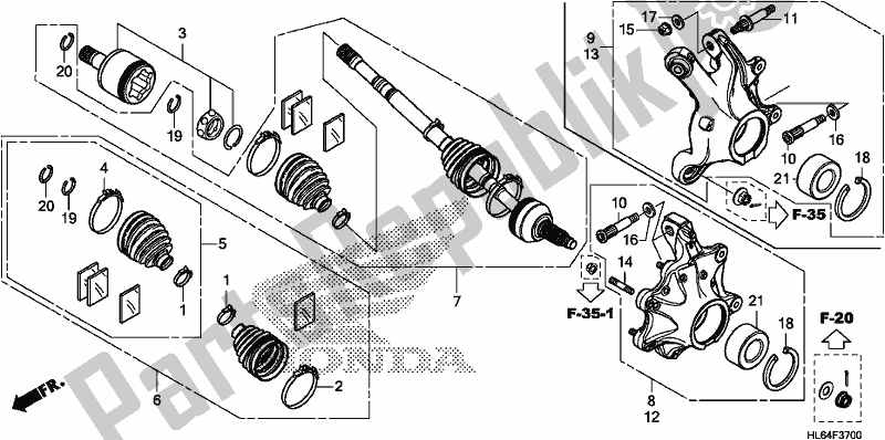 Todas as partes de Rear Knuckle/rear Driveshaft do Honda SXS 1000S2X 2019