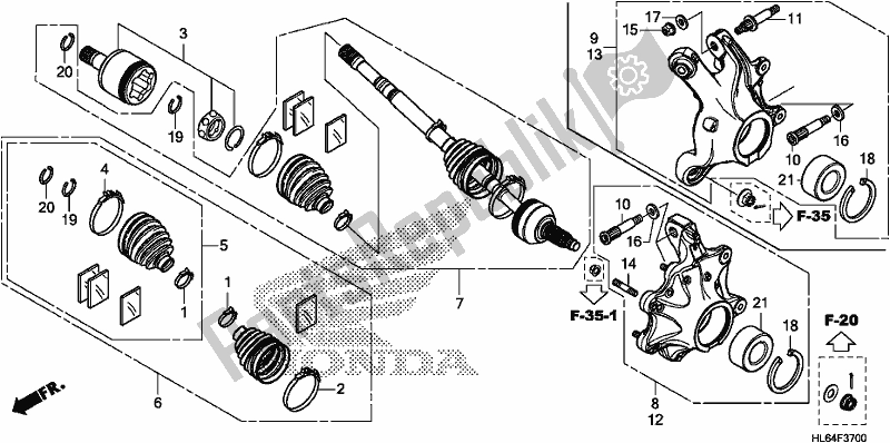 All parts for the Rear Knuckle/rear Driveshaft of the Honda SXS 1000S2X 2019