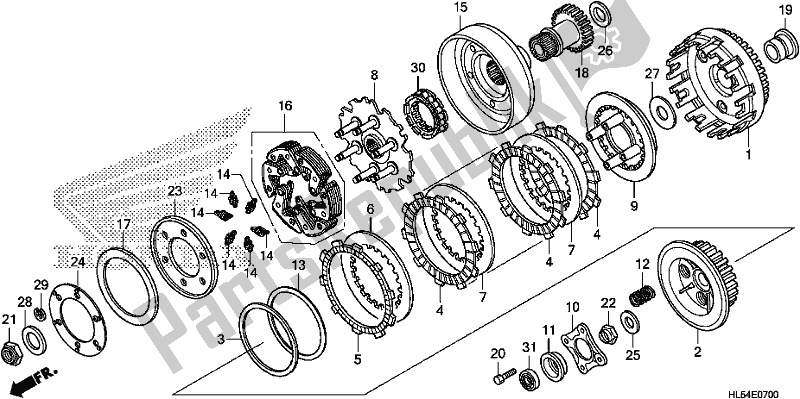 Alle onderdelen voor de Koppeling van de Honda SXS 500M Pioneer 500 2018