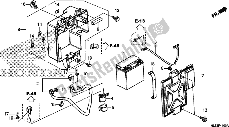 All parts for the Battery of the Honda SXS 500M Pioneer 500 2019