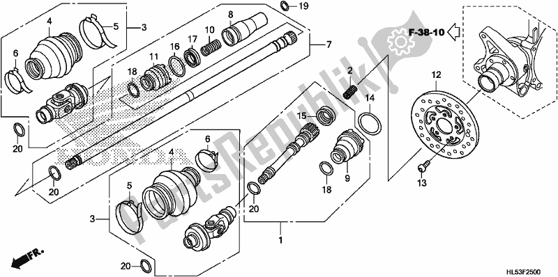 All parts for the Propeller Shaft of the Honda SXS 500M Pioneer 500 2019