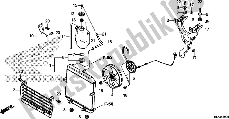 All parts for the Radiator of the Honda SXS 500M Pioneer 500 2019