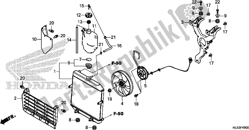 All parts for the Radiator of the Honda SXS 500M Pioneer 500 2019