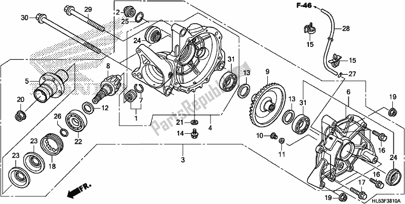 All parts for the Rear Final Gear of the Honda SXS 500M Pioneer 500 2019