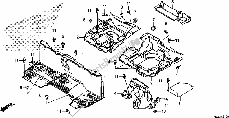 All parts for the Seat Bottom Cover of the Honda SXS 500M Pioneer 500 2019