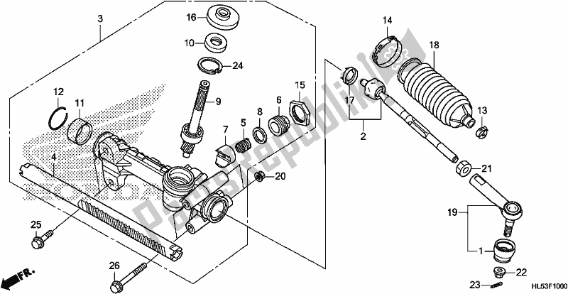 All parts for the Steering Gear Box/tie Rod of the Honda SXS 500M Pioneer 500 2019