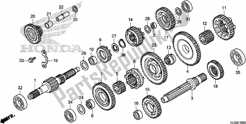 All parts for the Transmission of the Honda SXS 500M Pioneer 500 2019