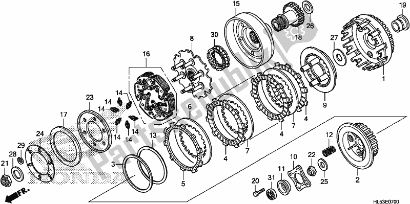 Alle onderdelen voor de Koppeling van de Honda SXS 500M Pioneer 500 2020