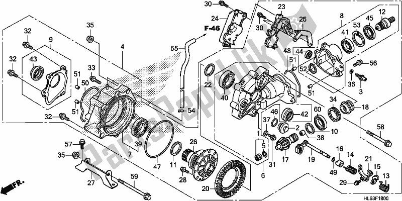 Alle onderdelen voor de Voorste Eindversnelling van de Honda SXS 500M Pioneer 500 2020